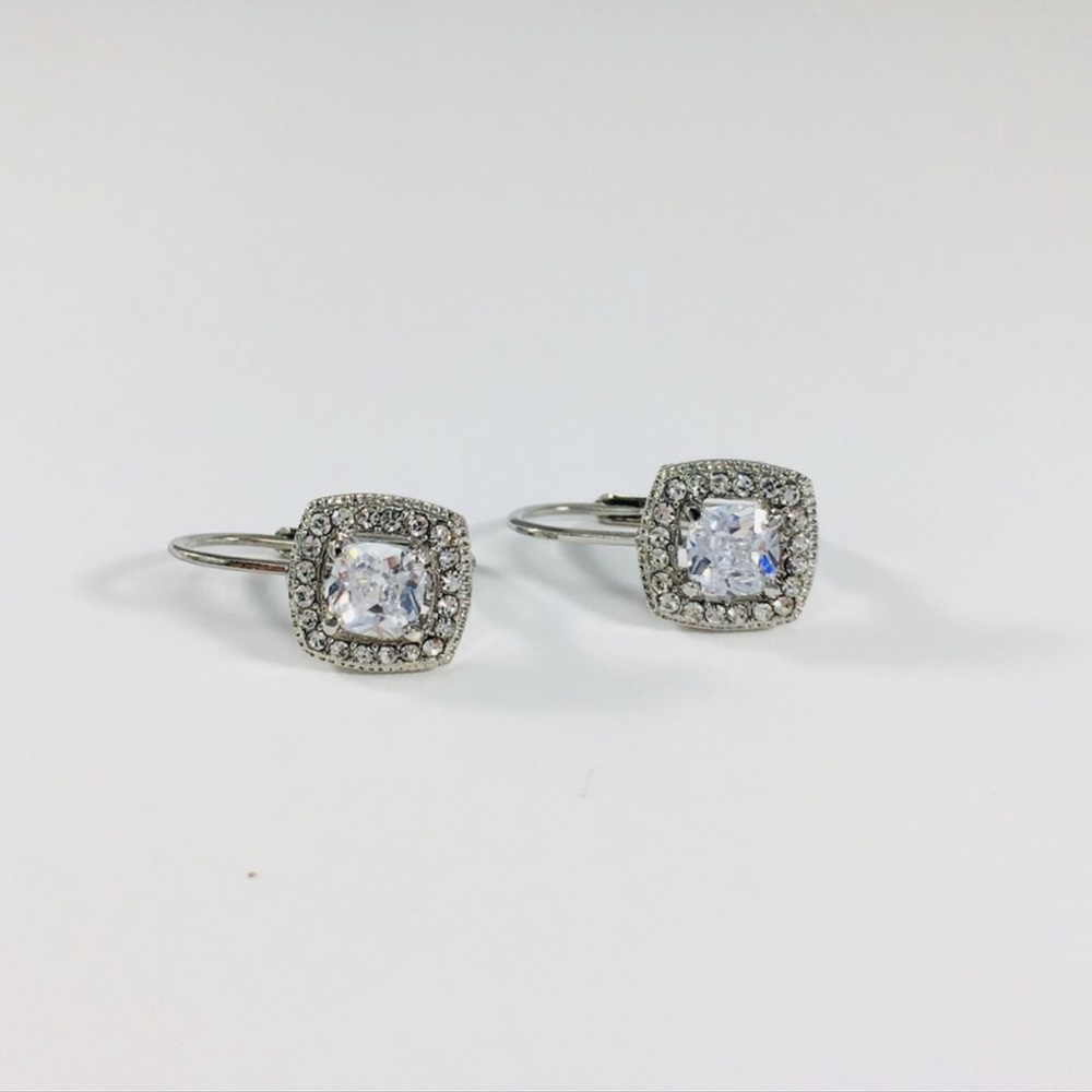 Cushion Cut Lever back Cz Hoop Earrings - Picture 3 of 5